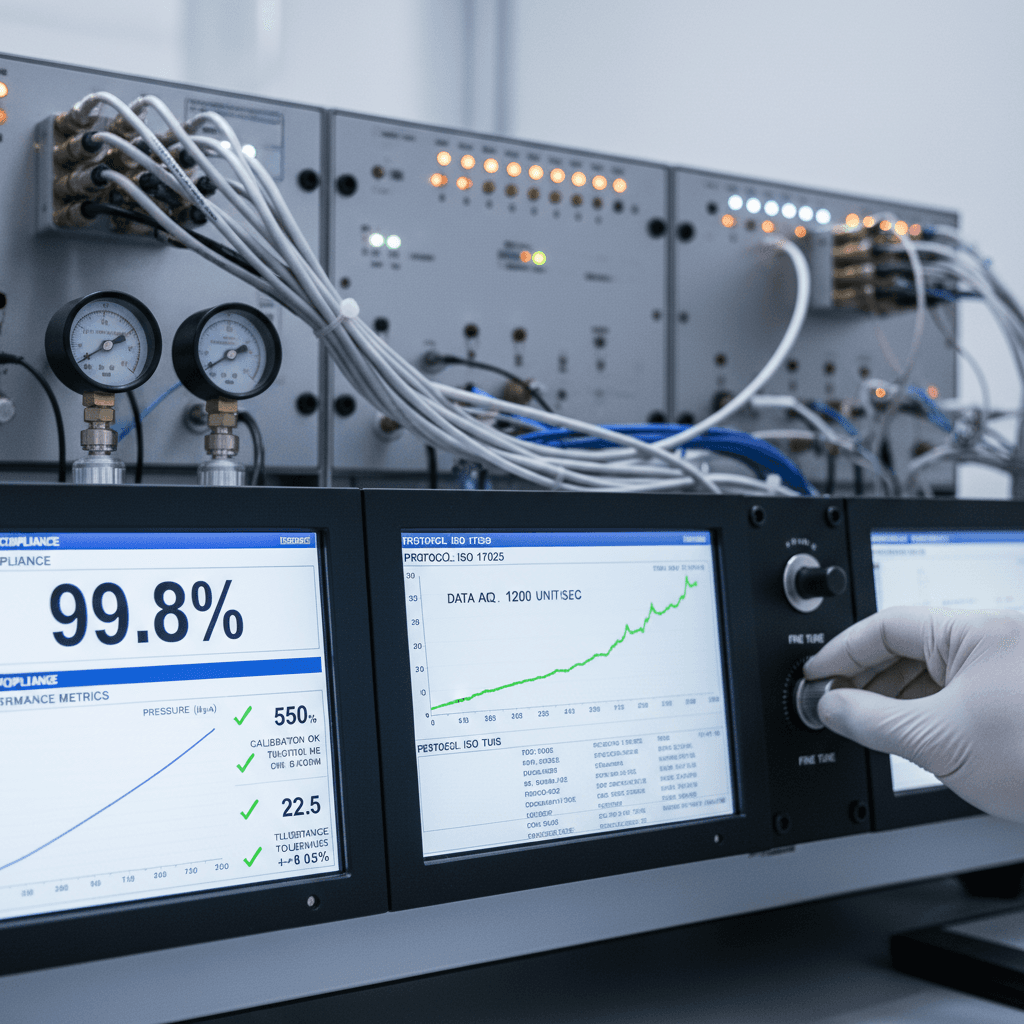 Precision analytical testing equipment showing sample analysis results